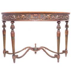 18th Century Italian Gilt and Painted Demilune Console, with Satinwood Top