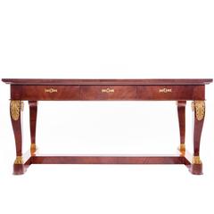 Empire Gilt Bronze-Mounted Mahogany Bureau Plat with a Leather Top