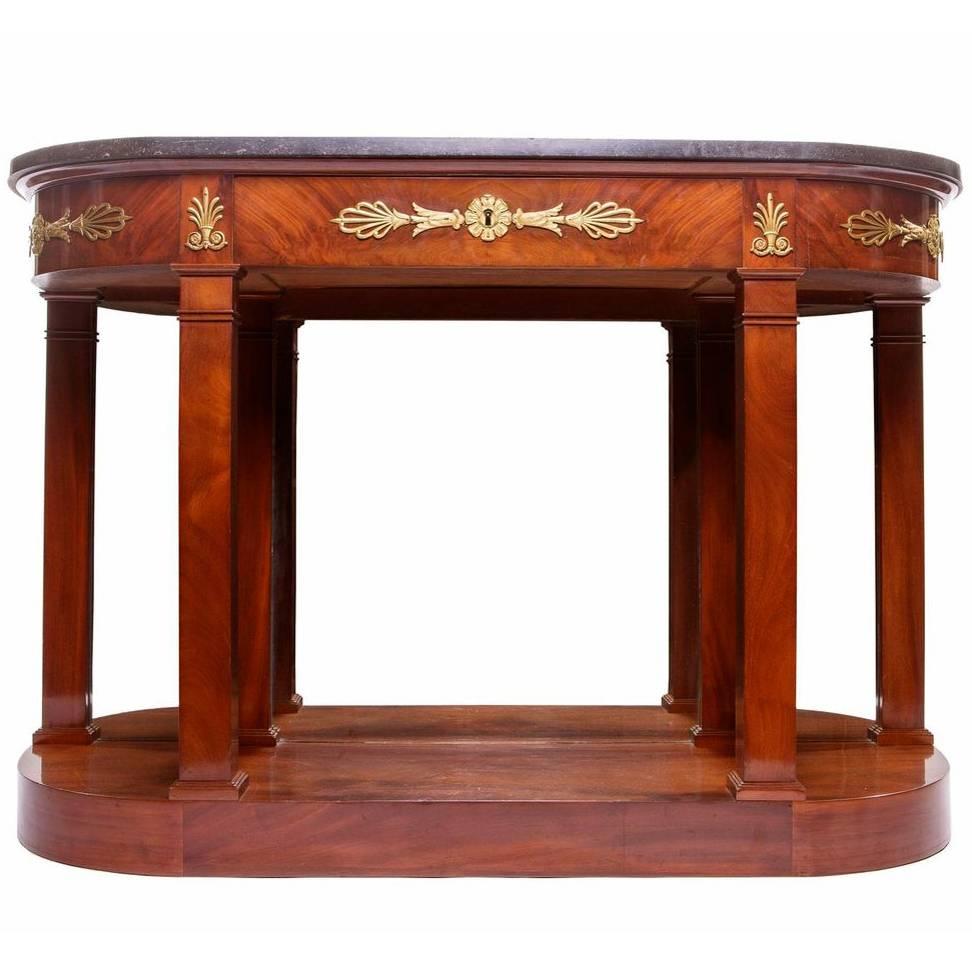 Empire Mahogany Gilt Bronze and Mirror-Backed Console with a Marble Top For Sale
