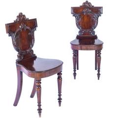 Fine Pair of 19th Century Regency Mahogany Hall Chairs