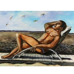 Vintage Natalia Nesterova, "Sunbathing on Fire Island" Painting