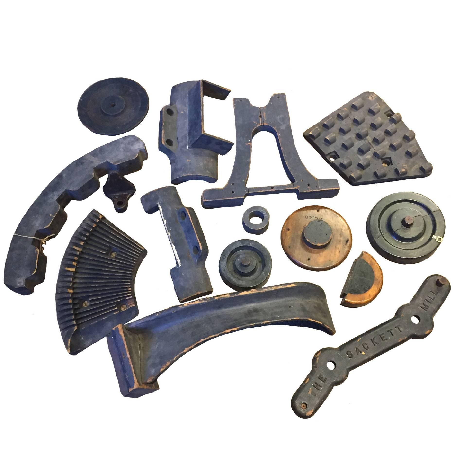 A Set of Various Vintage Wood Machinery Parts For Sale