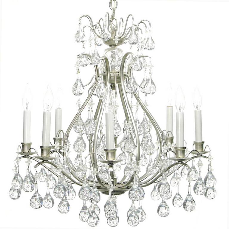 Brushed Nickel and Raindrop Bubble Crystals EightArm Chandelier For