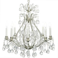 Brushed Nickel and Raindrop Bubble Crystals Eight-Arm Chandelier