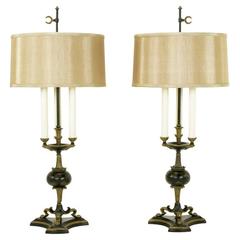 Elegant Pair of Empire Table Lamps in Black Lacquer and Gold Leaf