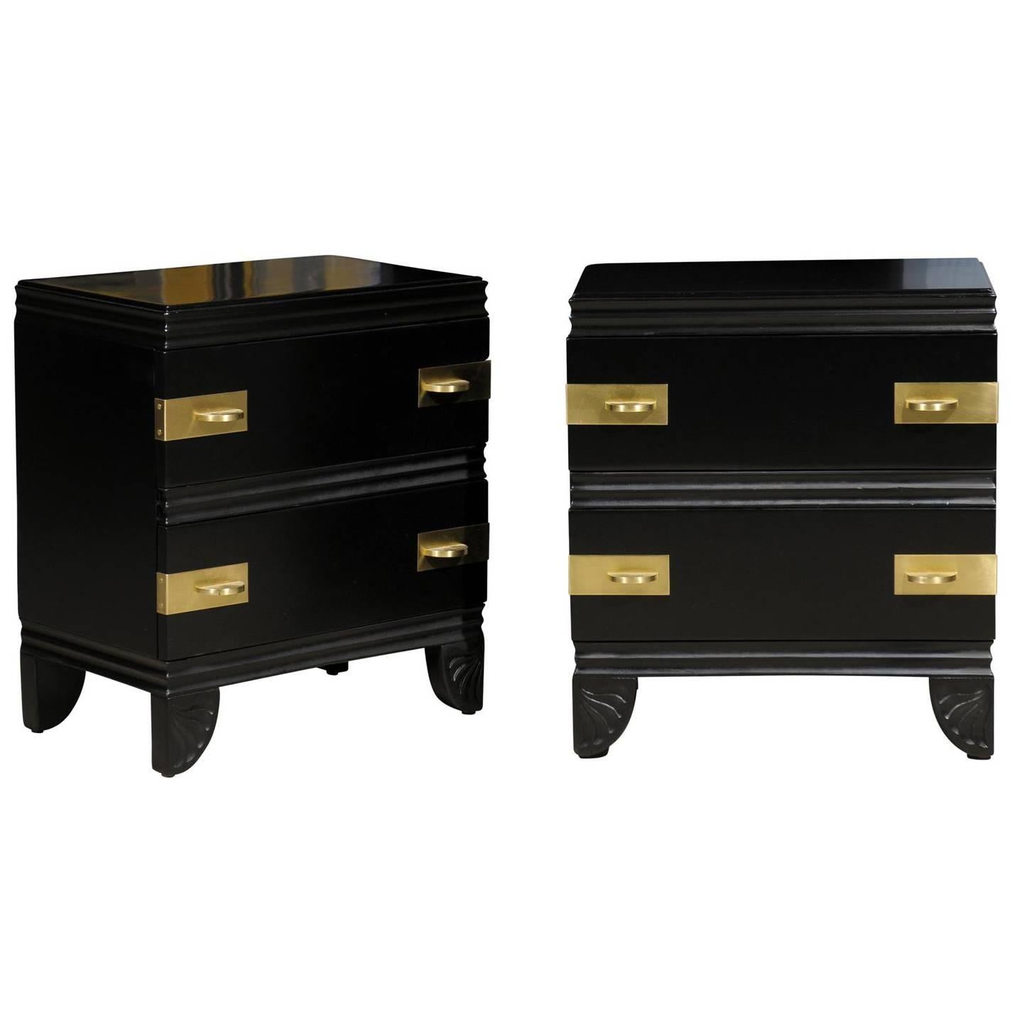 Rare Pair of Widdicomb End Tables or Nightstands Restored in Black Lacquer