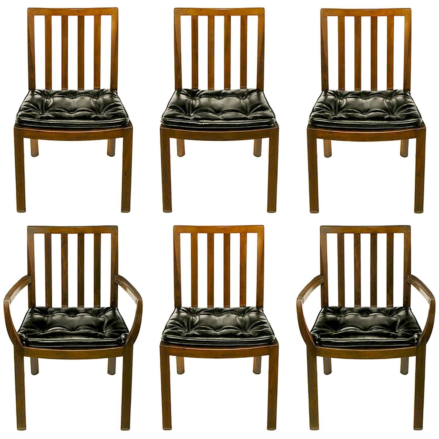 Six Bert England Forward Trend Walnut and Leather Dining Chairs