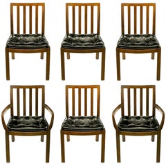 Six Bert England Forward Trend Walnut and Leather Dining Chairs