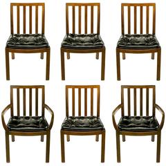 Six Bert England Forward Trend Walnut and Leather Dining Chairs