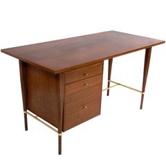 Clean Lined Walnut and Brass Desk by Paul McCobb 