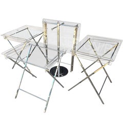 Set of Four Lucite & Polished Nickel Serving Trays & Stand, Charles Hollis Jones