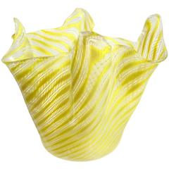 Fratelli Toso Murano Yellow Twisting Ribbons Italian Art Glass Fazzoletto Vase