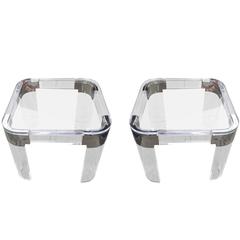 Pair of Lucite and Nickel Side Tables by Charles Hollis Jones "Waterfall" Line 1