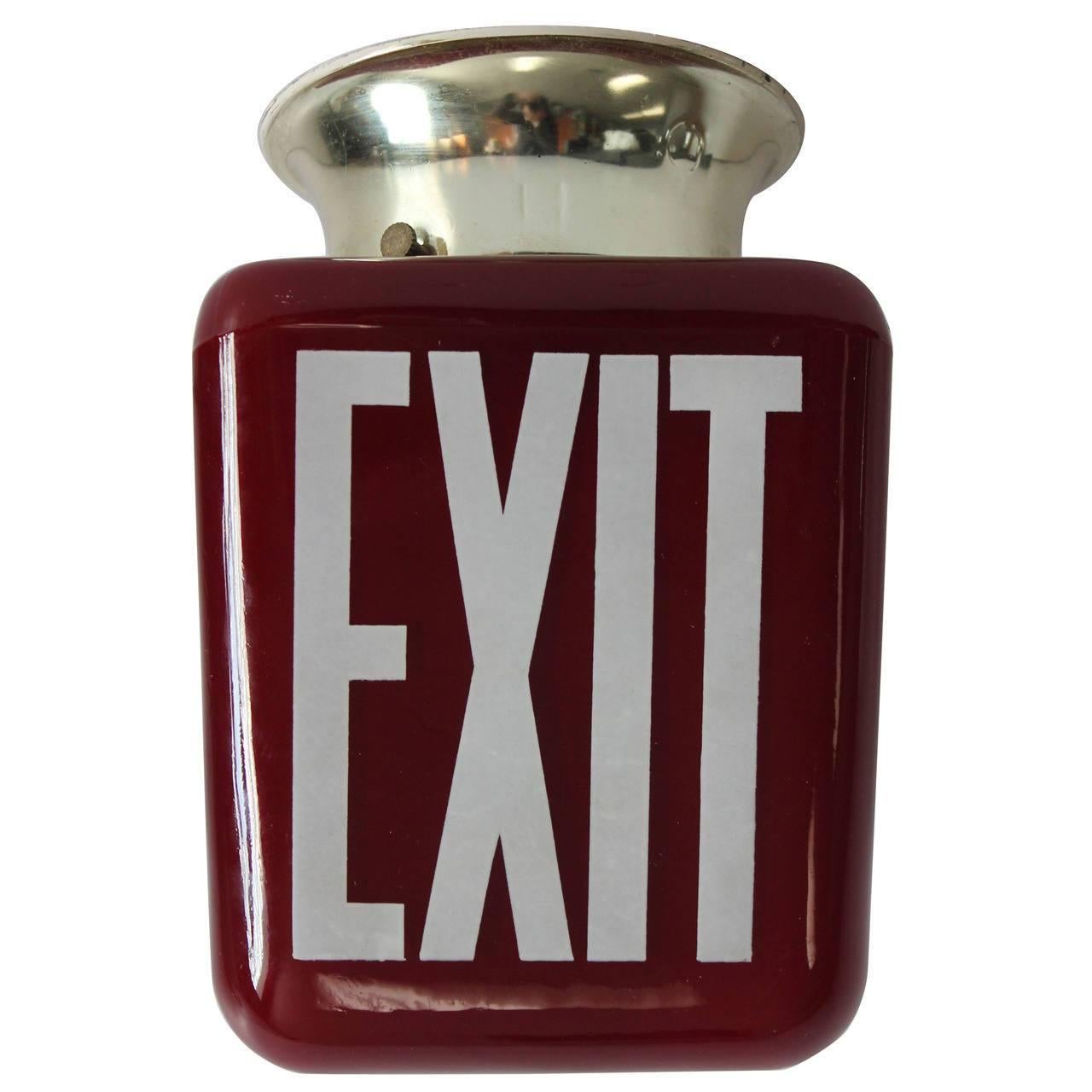 1930s American Double-Sided Ruby Red Exit Light For Sale