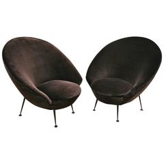 Pair of Egg Armchairs in the Style of Ico Parisi, 1960s