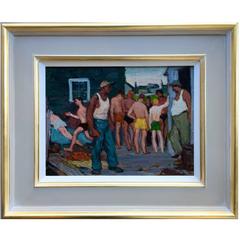 Great WPA Painting Oil on Board "The Docks"