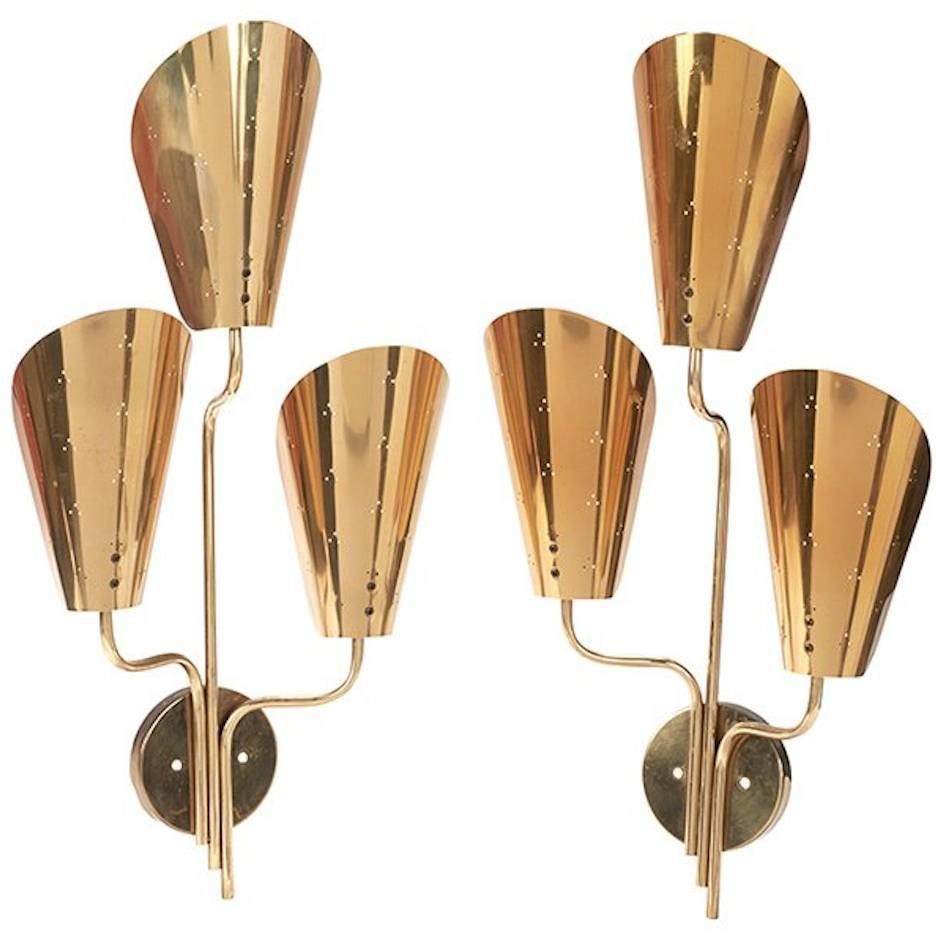 Pair of Paavo Tynell Brass Sconces