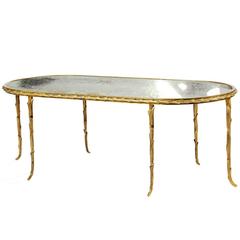 Maison Baguès Gilt Bronze and Mirror Top Coffee Table, France, 1950-1960