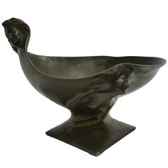 Georges Engrand, an Art Nouveau Patinated Bronze Bowl, Signed
