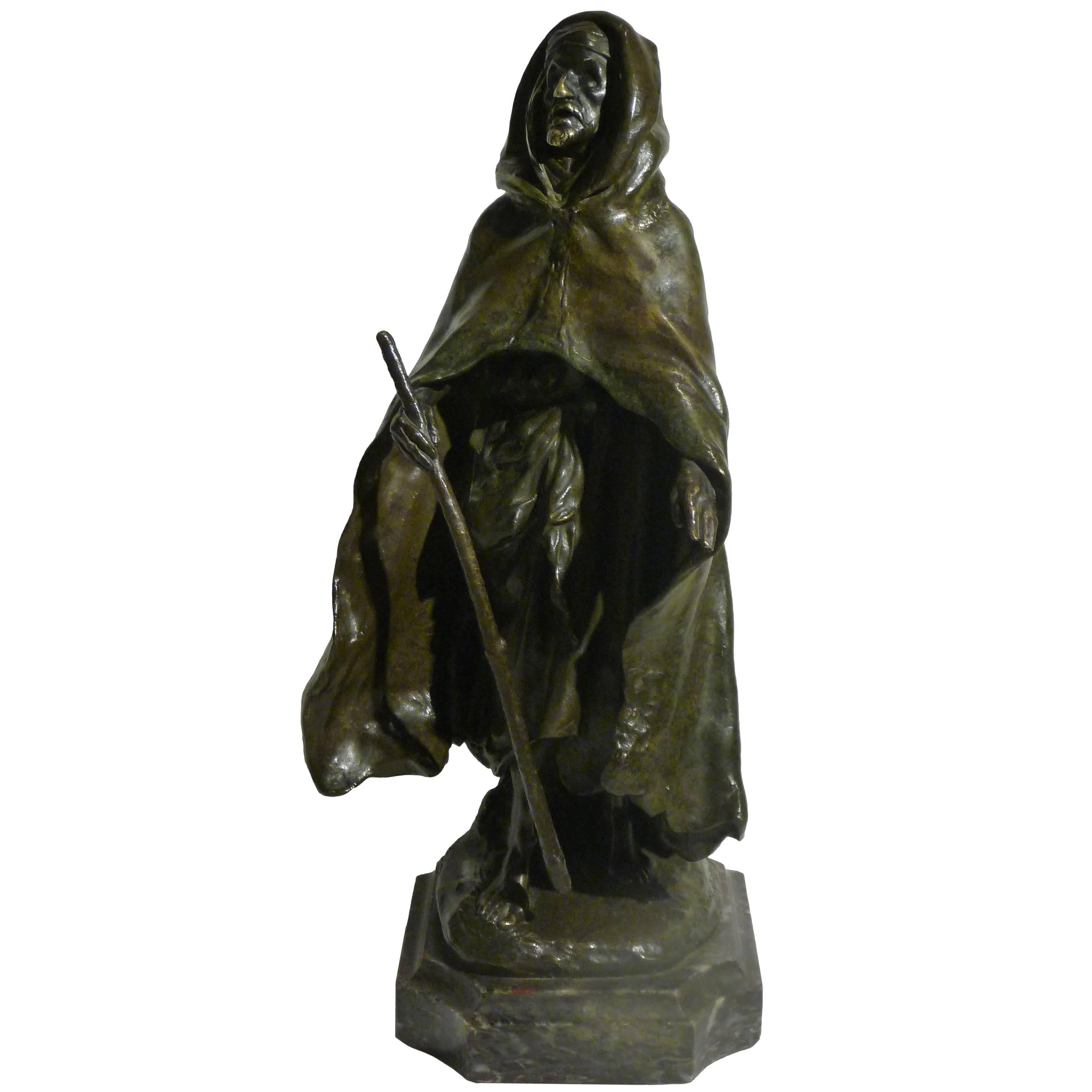 Louis-Auguste Théodore Rivière, Bronze Sculpture, "L'arabe Aveugle, " Signed For Sale