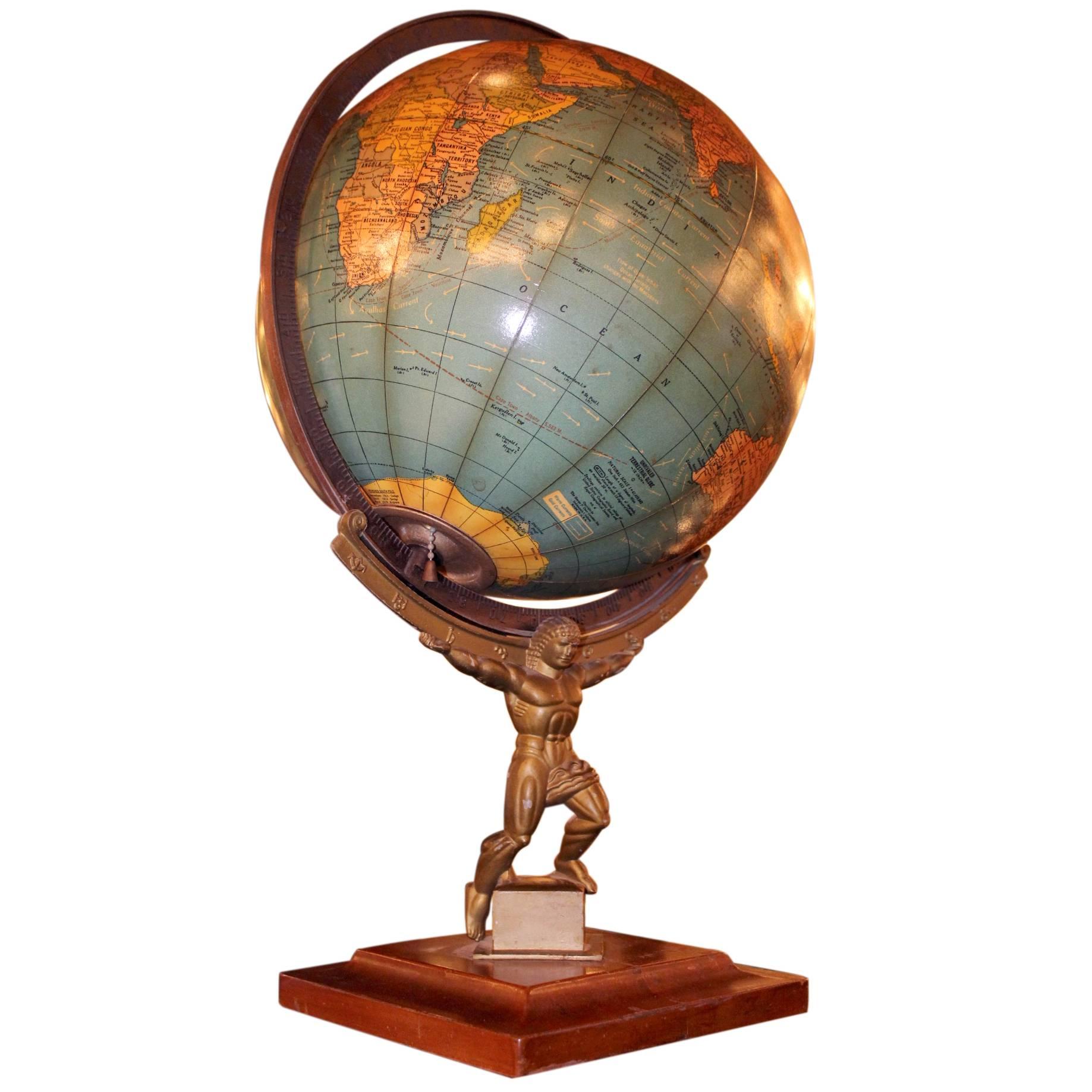 1949 Crams Rare Lit Art Deco Style Terrestrial Table Top Globe