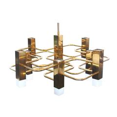 Nine-Light Boulanger Brass Geometric Chandelier by Sciolari