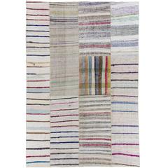 Midcentury Cotton Rag Rug with Colorful Stripes