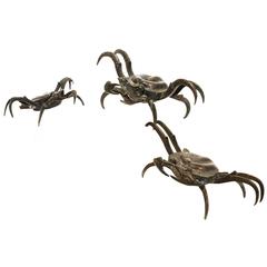 Set of Three Early 20th Century Chinese Bronze Crabs