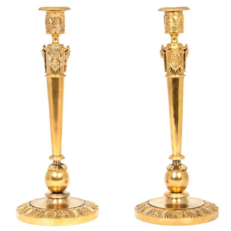 Russian Candlesticks with Ornamental Heads For Sale