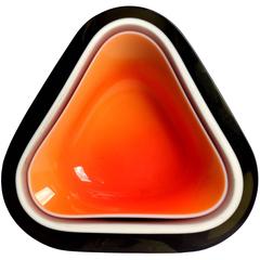 Murano Orange, White, Olive Five Layer Italian Art Glass Geode Bowl