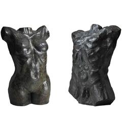 Two Bronze Sculptures "Female and Male Nude" by Hubert Yencesse