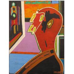 Painting "Homme De Profil Sur Fond Coloré" by the Artist Pierre Courtens 10