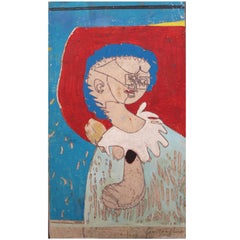 "Femme à la collerette blanche sur fond rouge et bleu, 1972" by Pierre Courtens