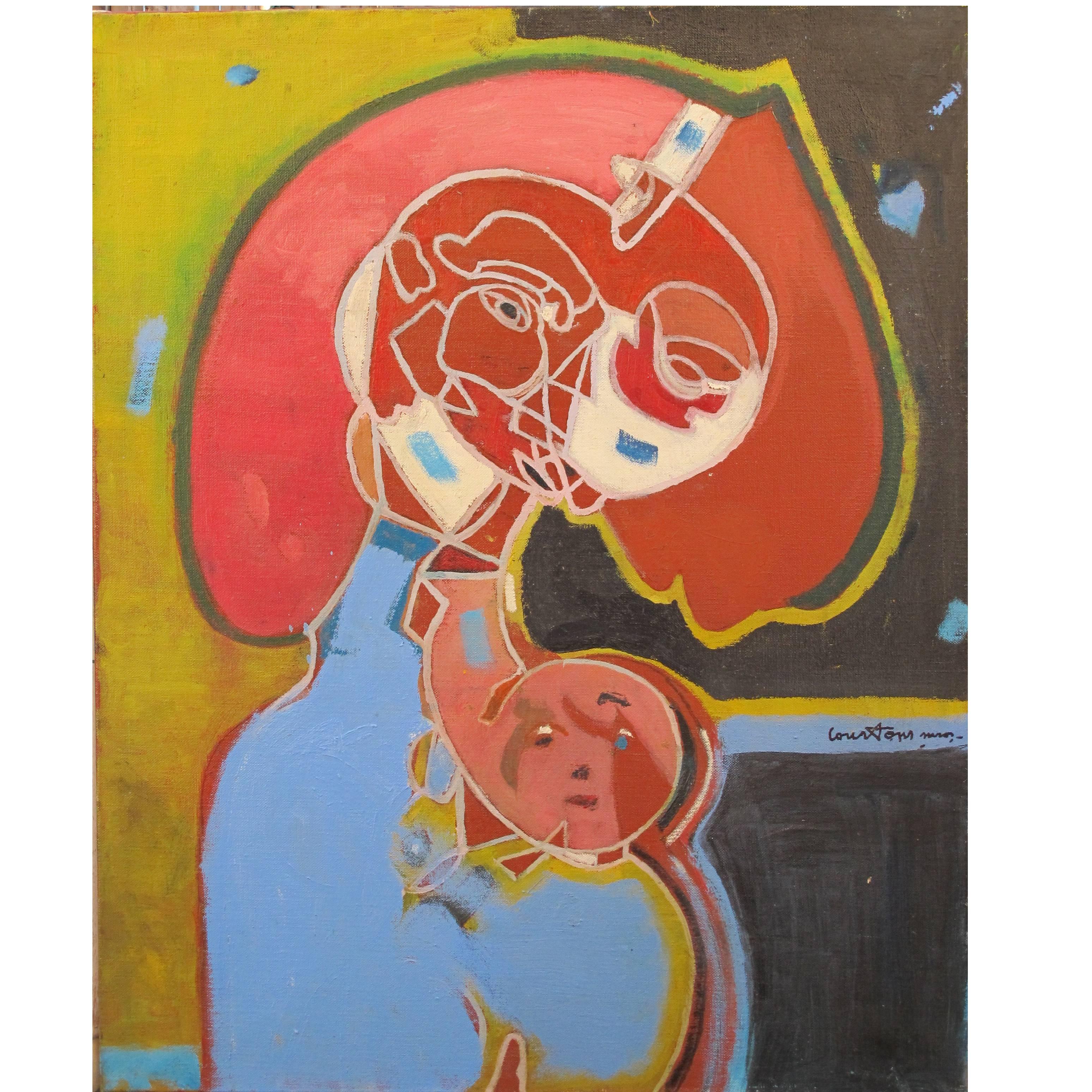 Painting "Woman and Her Child" by Pierre Courtens For Sale