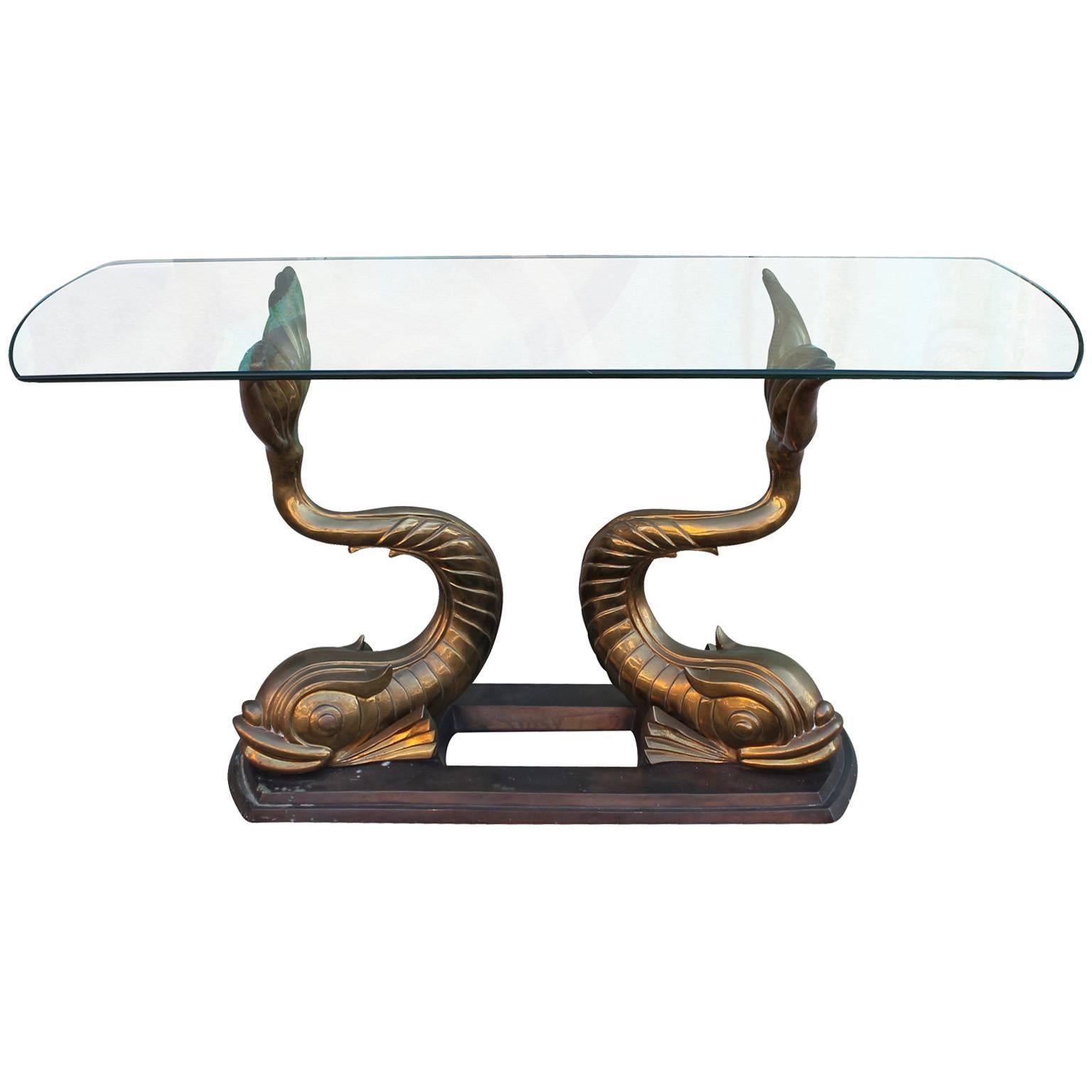 Magnificent Sculptural Brass Koi Fish Console Table