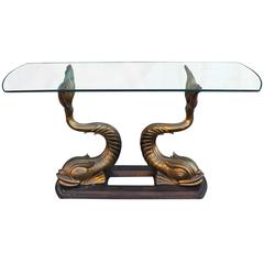 Magnifique Table Console Sculpturale en laiton Poisson Koi