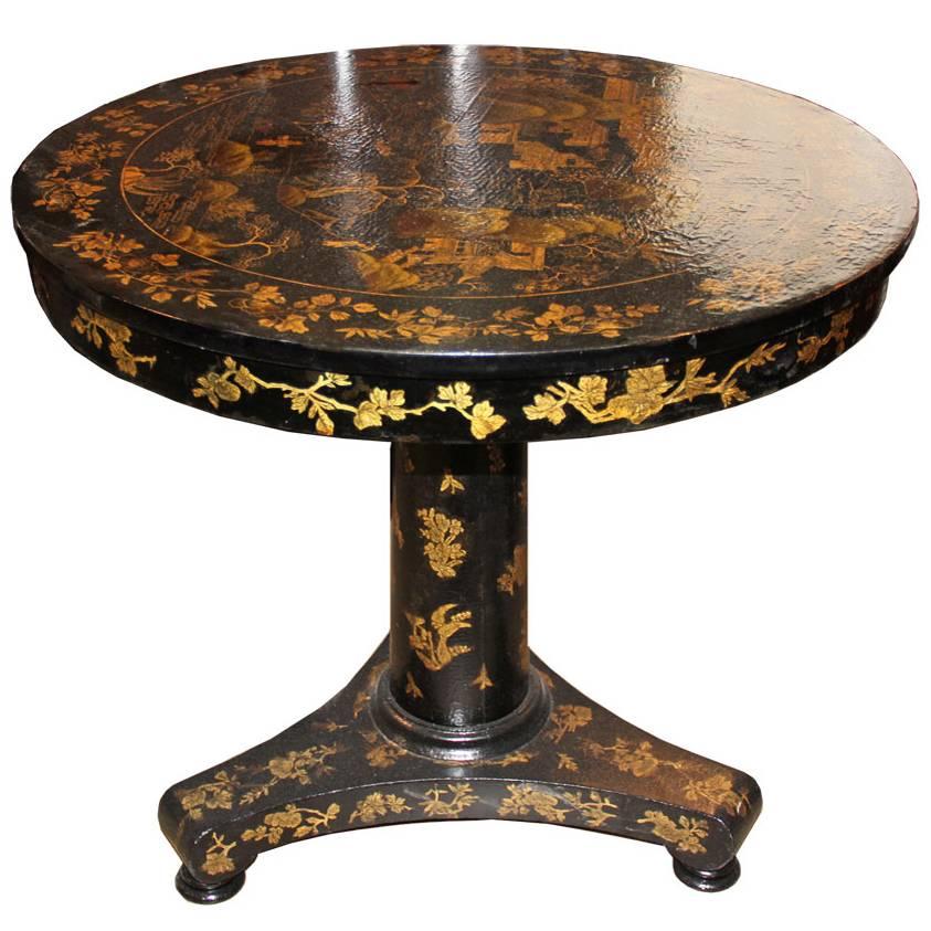 19th Century English Regency Chinoiserie Black and Parcel-Gilt Lacquered Table For Sale