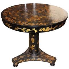 19th Century English Regency Chinoiserie Black and Parcel-Gilt Lacquered Table