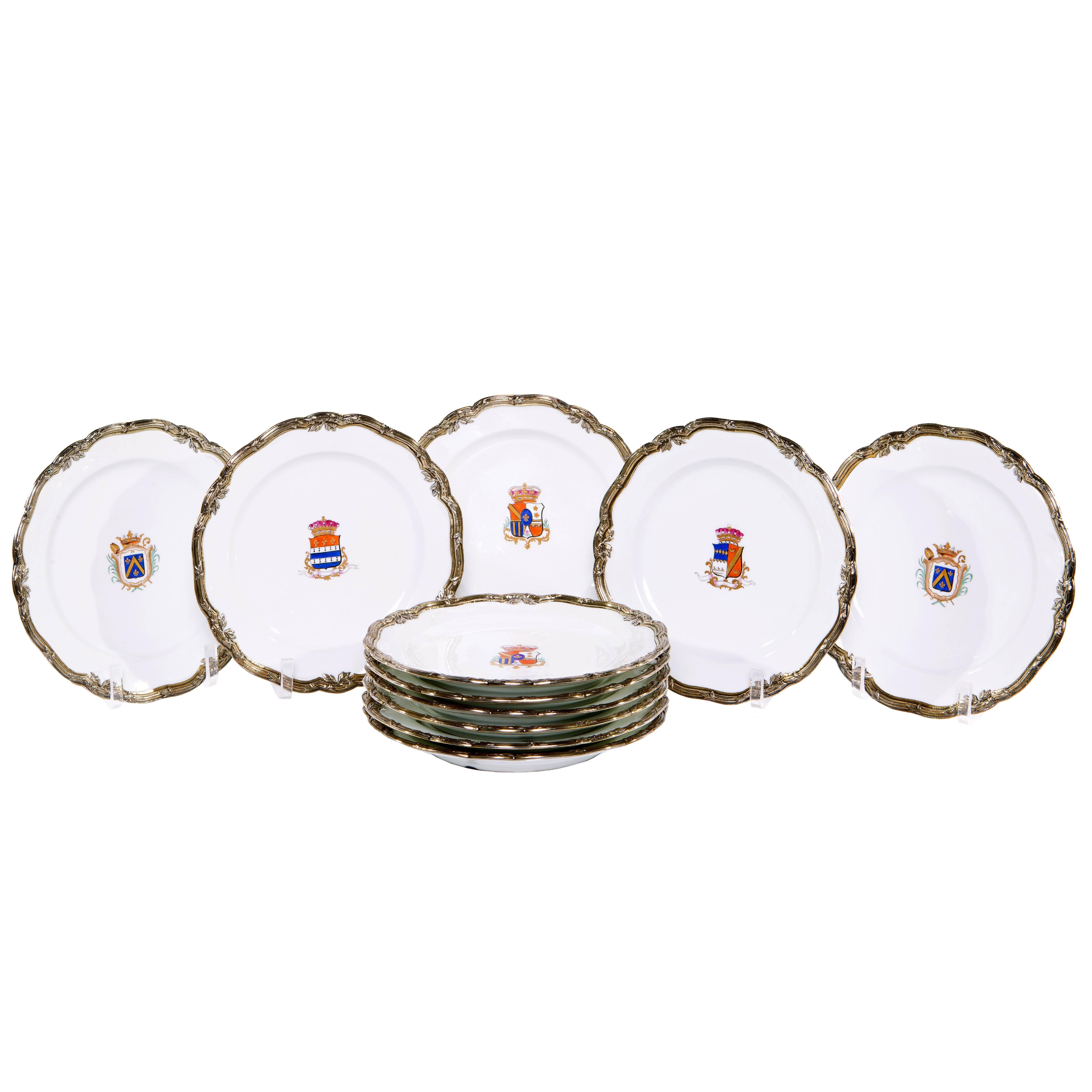 Fine Set of Eleven Sèvres Style Porcelain Heraldic Plates For Sale