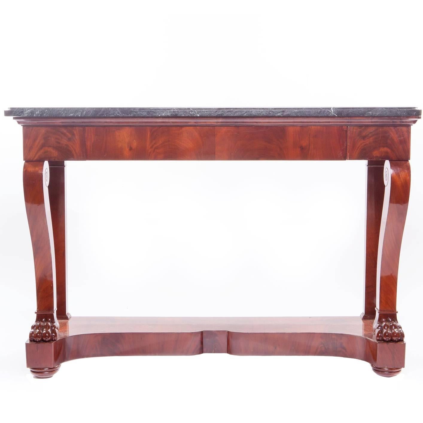 Empire Carved Mahogany Marble-Top Console For Sale