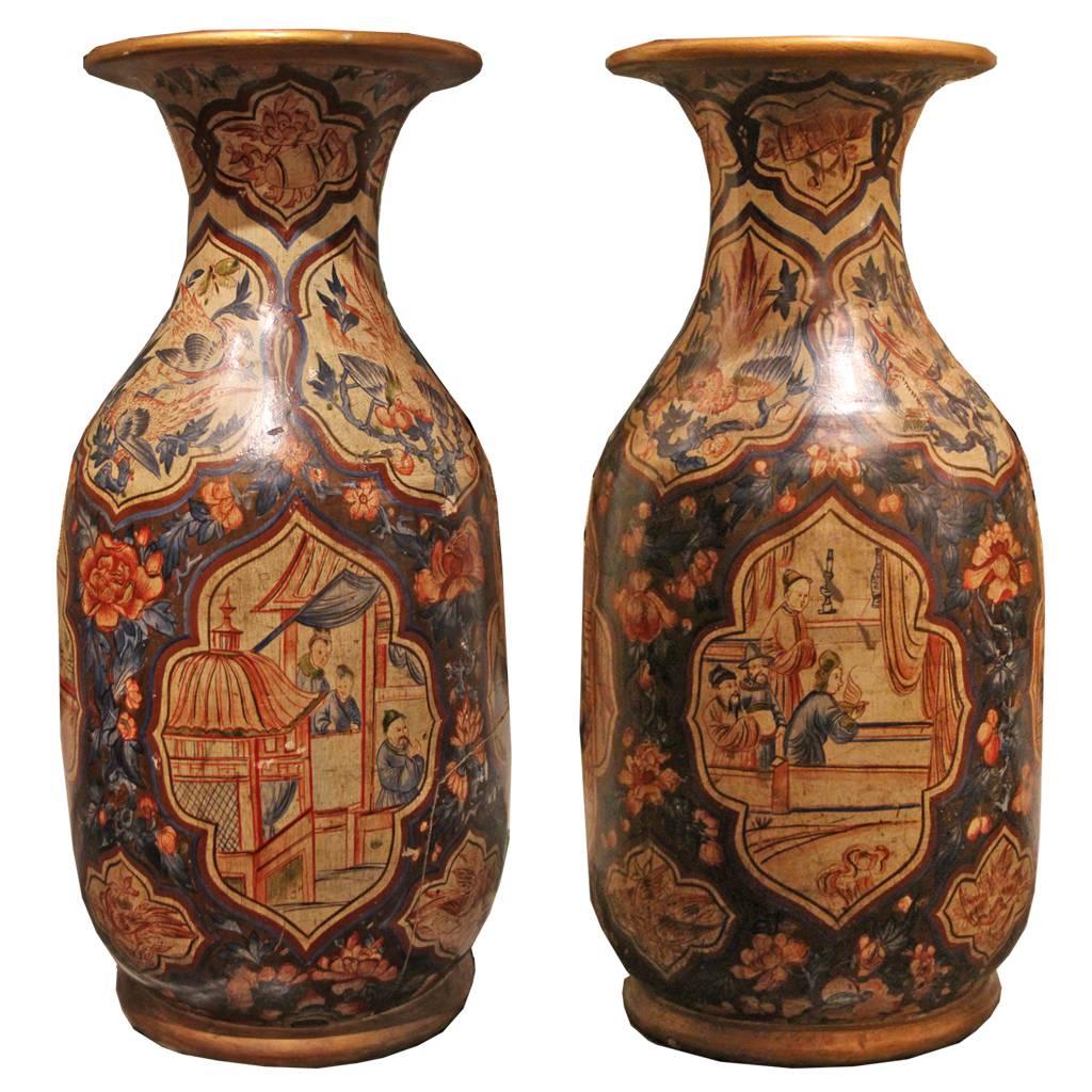 Pair of Mid-19th Century English Papier-Mâché́ Vases For Sale