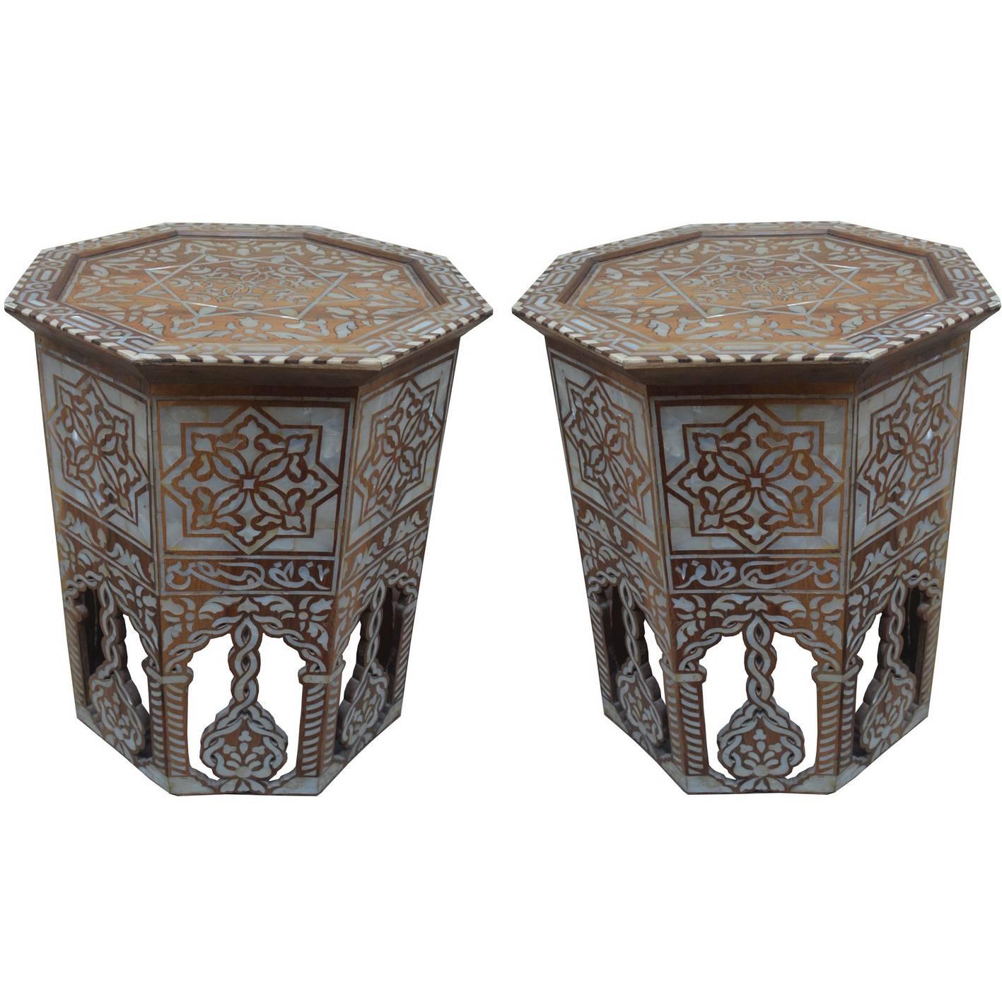 Stunning Pair of Mother of Pearl Inlay Side Table 