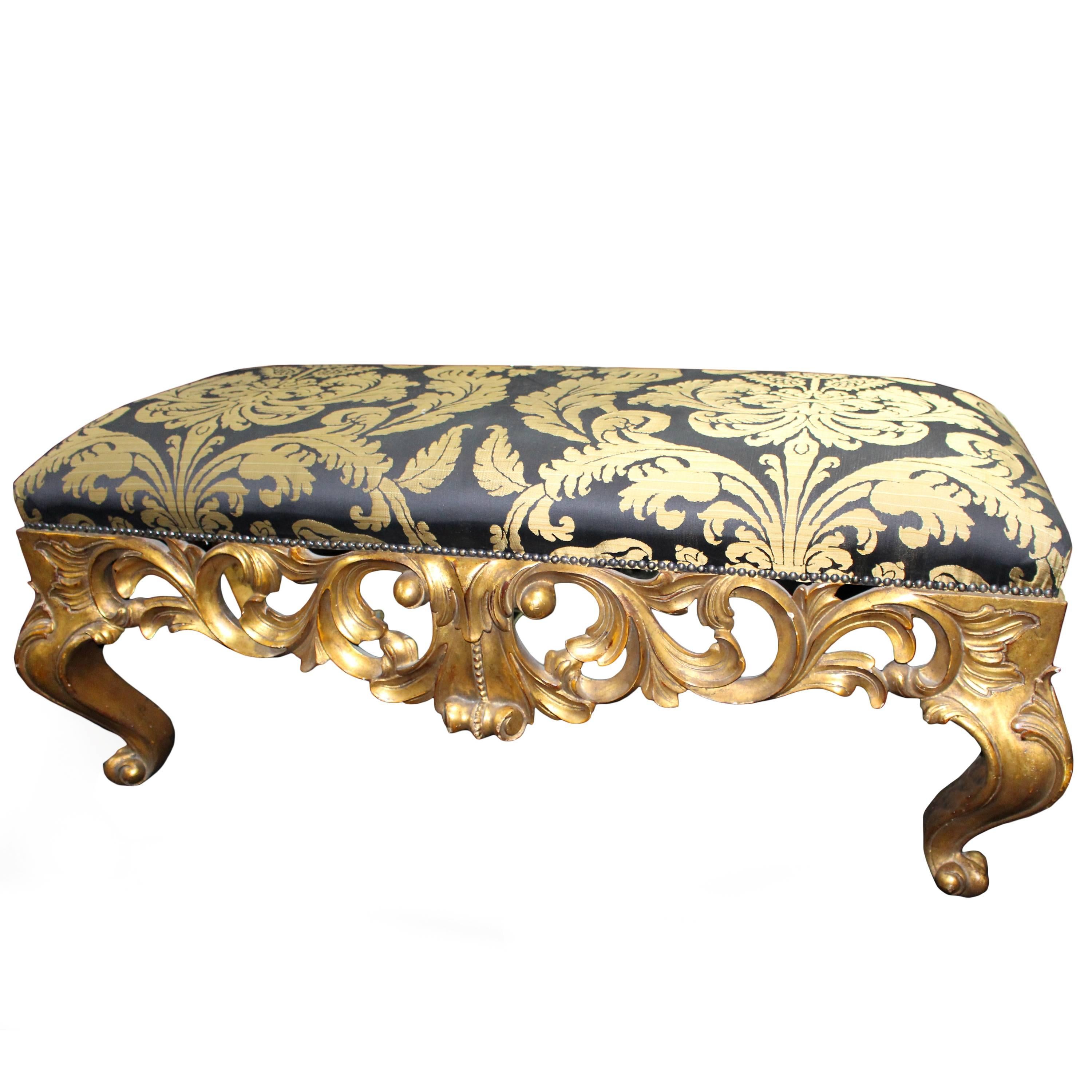 Harrison & Gil Carved Giltwood Upholstered Double Stool