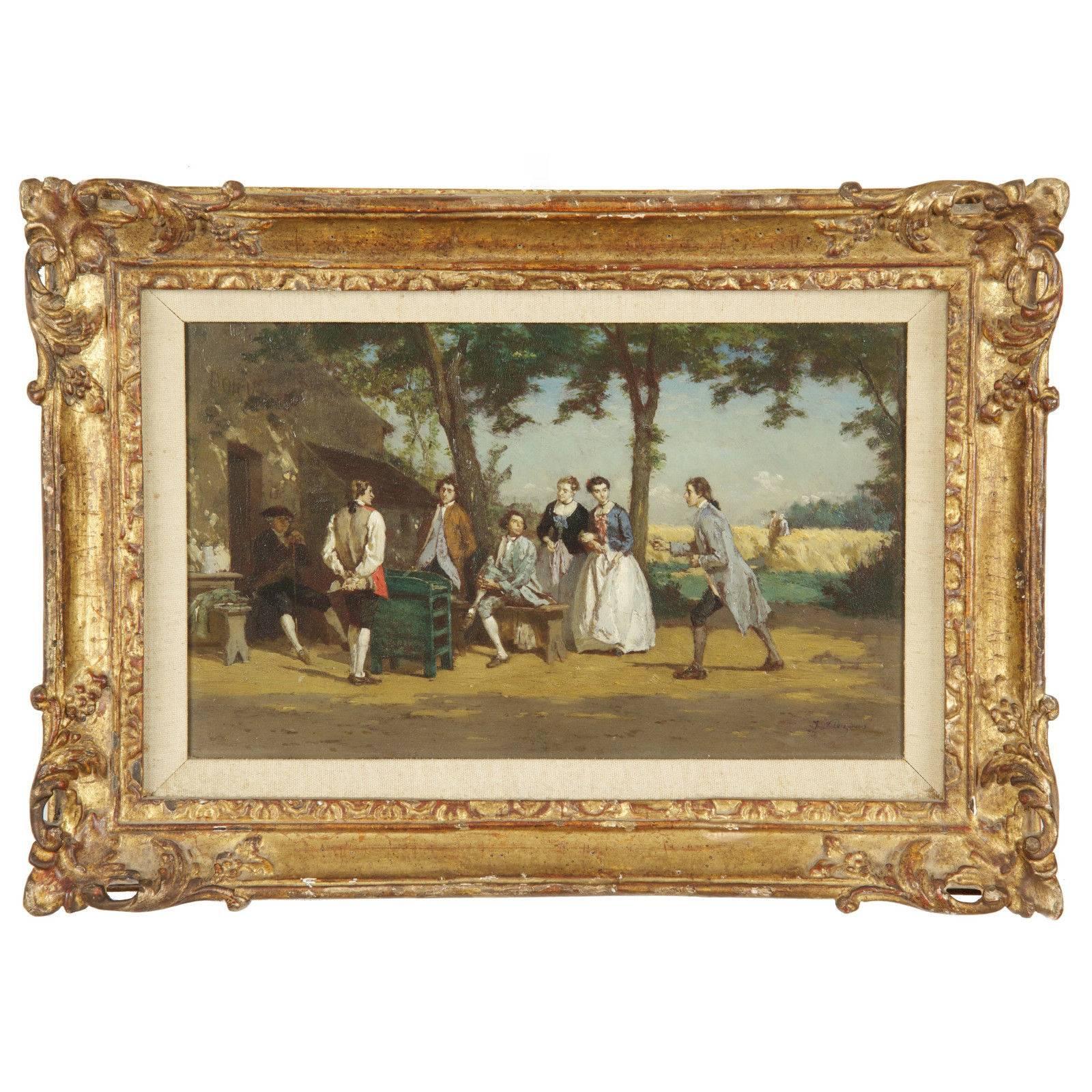 19th Century French Antique Painting of "Good Wine" by Jean Pezous