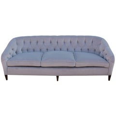 Glamorous Tufted Baker Sofa in Dove Grey Velvet Mohair