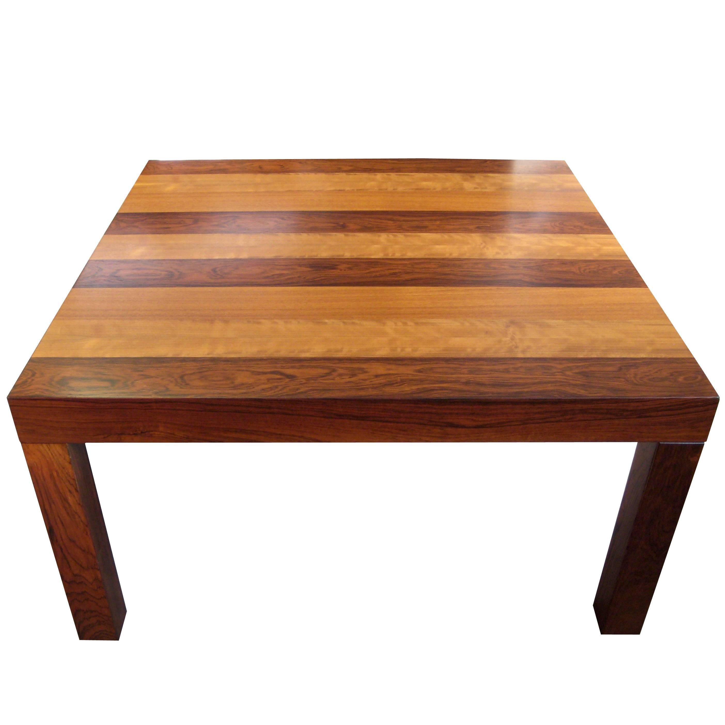 Modern Parsons Square Coffee Table in Strips of Wood Attributed to Milo Baughman For Sale