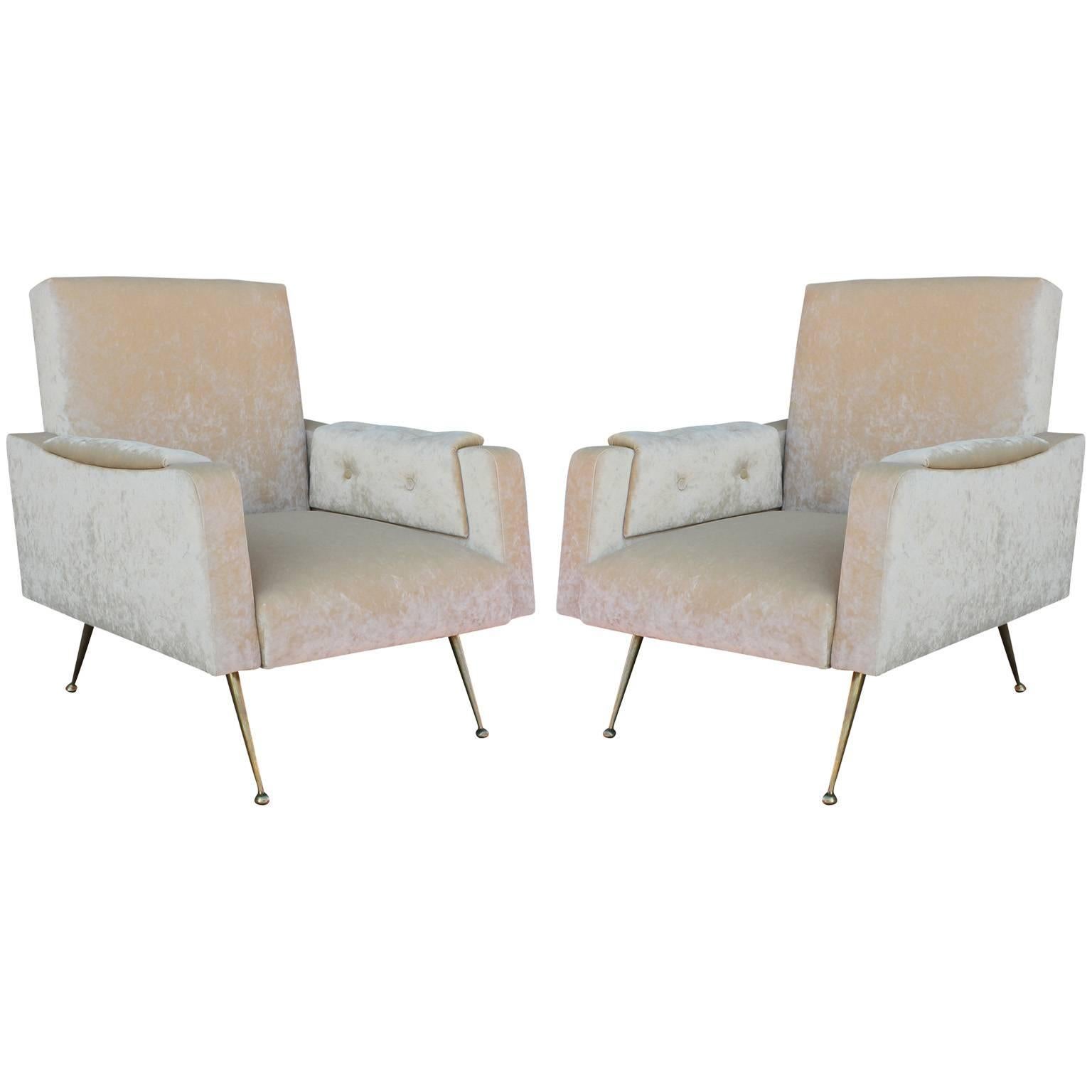 Pair of Luxe Gigi Radice Style Brass Leg Italian Lounge Chairs at 1stDibs