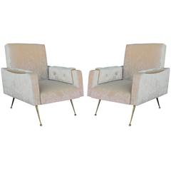 Pair of Luxe Gigi Radice Style Brass Leg Italian Lounge Chairs