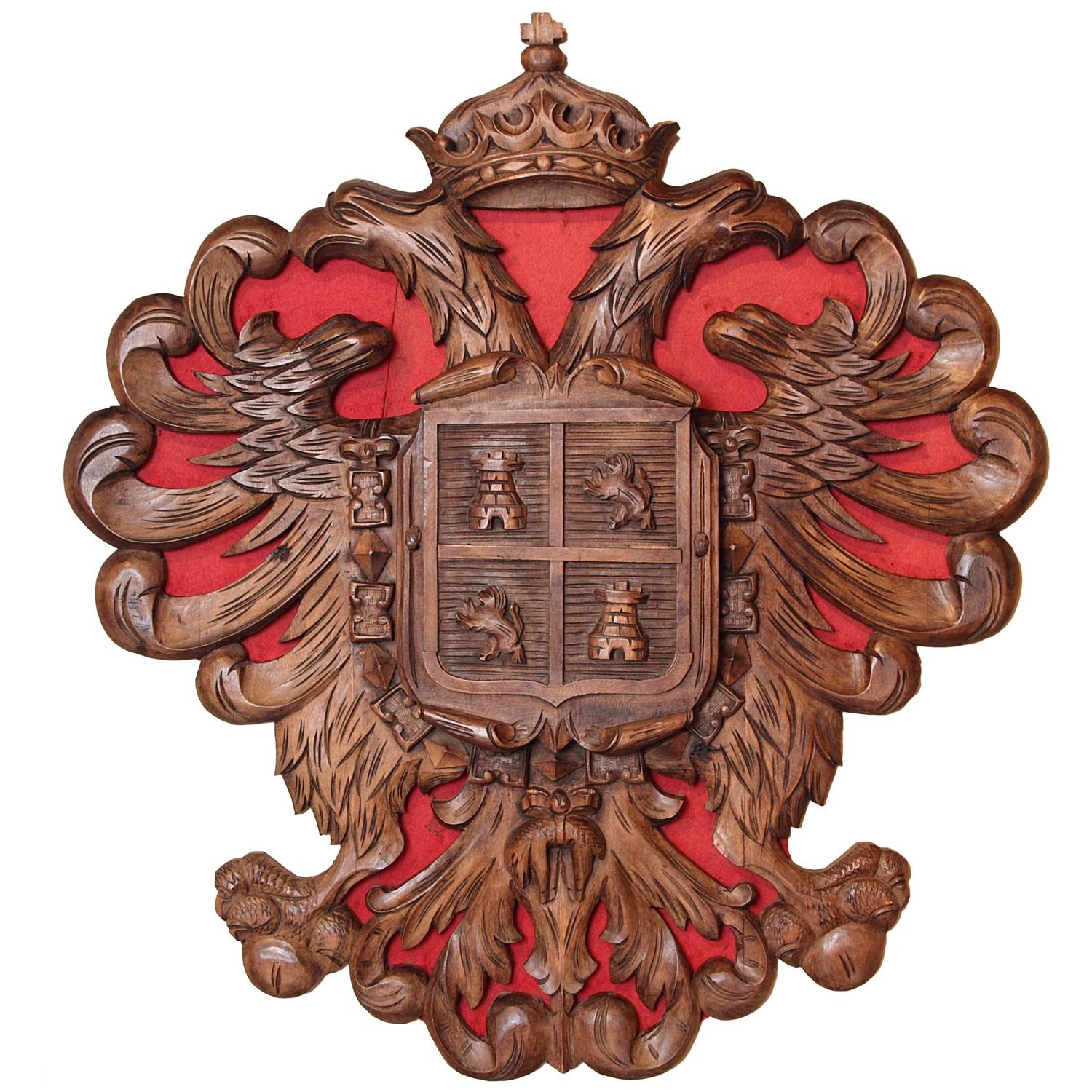 Carved Antique Wooden Coat of Arms, circa 1900 at 1stdibs
