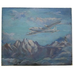 Vintage DC-4 Airplane Oil on Canvas, circa 1940